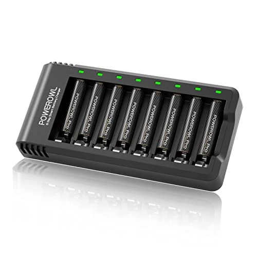 POWEROWL - Pro AAA Rechargeable Batteries with Charger, Ni-MH Triple A Batteries - 8 pieces