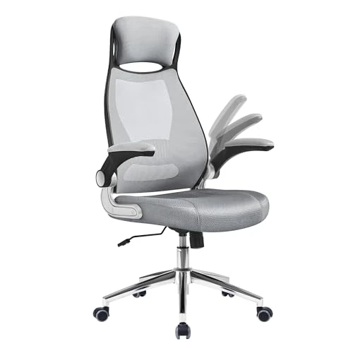 Offerta a tempo: SONGMICS Sedia da Ufficio, Poltrona Girevole, con Braccioli Ribaltabili, Poggiatesta e Supporto Lombare, Inclinazione ad Oscillamento, Superficie in Rete, Grigio Tortora OBN86G01 - 25% da 104.99 € a 78.74 €