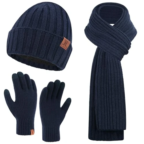 Offre limitee: Ensemble Bonnet D'hiver pour Homme, Écharpe Longue, Gants Tactiles avec Bonnet Doublé Polaire Chaude, Cadeau pour Hommes de 35.99 EUR a 26.22 EUR (economie 27%)