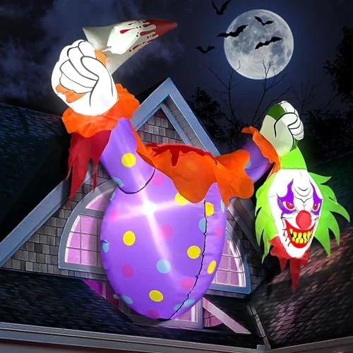 4.5 Feet High Halloween Inflatable, Kalolary Halloween Inflatables Scary Clown Broke Out from Window Blow up Large Outdoor Indoor Decorations for Yard Lawn Home Family Party Supplies