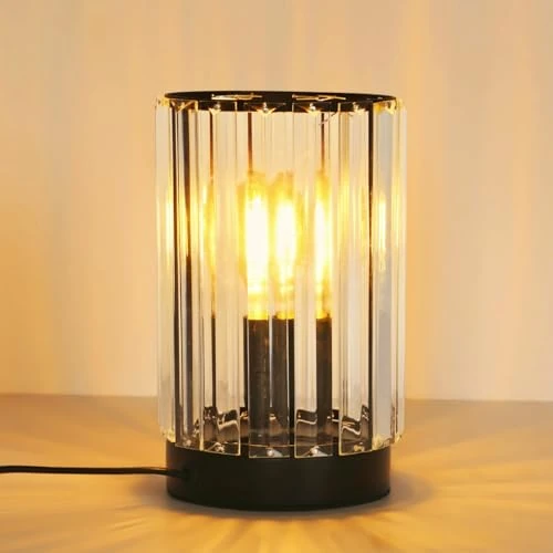 Mckalen Kristallen tafellamp E27, slaapkamer bedlampje modern, lampafdekking met kabelschakelaar, decoratieve tafellamp zwart voor woonkamer entree trap hoek
