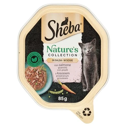 Offerta a tempo: Sheba Nature's Collection in Salsa, Cibo per Gatto con Salmone e Piselli, 85 g - 22 Vaschette - 36% da 17.49 € a 11.22 €