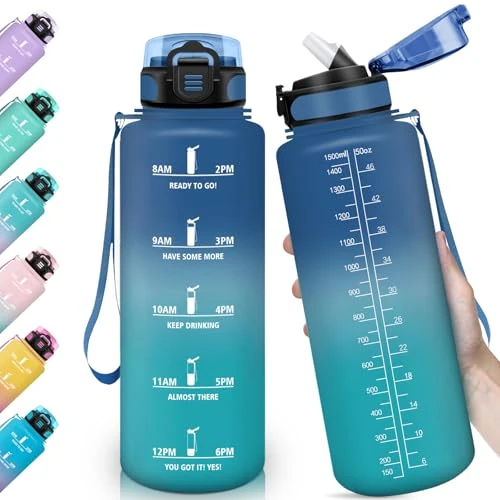 Offerta a tempo: HoneyHolly Borraccia Acqua 1.5L, Cantimplora Motivazionale con Cannuccia, Borraccia Palestra, A Prova di Perdita, Bottiglia Acqua per Scuola, Palestra, Campeggio, Ciclismo, Yoga - 0.00% da 10.99 € a 10.99 €