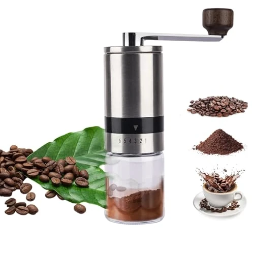 Sonhomay Handmatige koffiebonenmolen roestvrij staal handkoffiemolen keramische braam 6 verstelbare instellingen voor het malen van koffiebonen granen kruiden noten