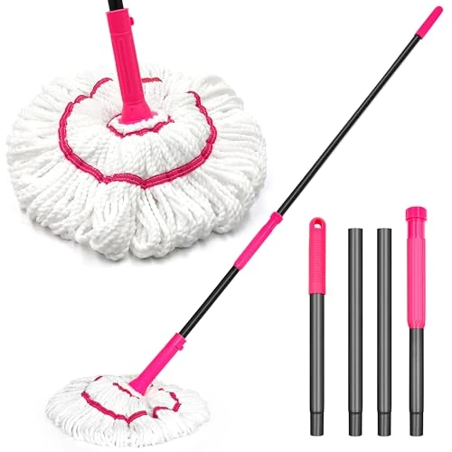 Limited offer: NEWE Self Wringing Twist Mop for Floor Cleaning, Upgraded 45 cm Wide Microfiber Mops, 140 cm Long Handle Wet Dry Kitchen Easy Squeeze String Mop for Wood, Hardwood, Tile, Marble (Rose Red) from 16.99 EUR to 16.99 EUR (save 0%)
