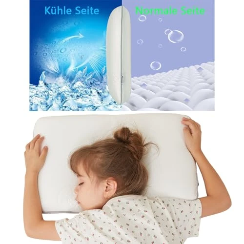 SIKAINI Children's Pillow - Cooling Fabric with Bear Print, Memory Foam, Ergonomic Design, Breathable, Ideal for Kids Aged 3-8 Years