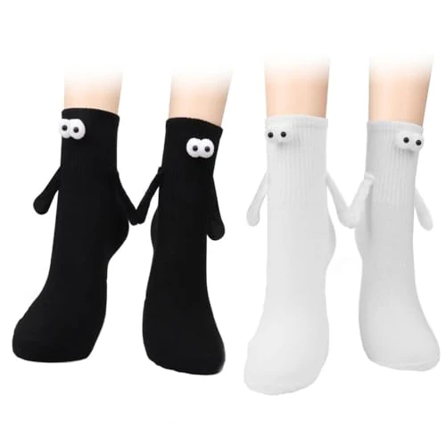 Calcetines Ventosa Magnética,2 Pares Mano a Mano Calcetines Divertidos Calcetines Succión Calcetines Magnéticos Divertidos MuñEcas Calcetines para hombres y mujeres(Negro blanco)