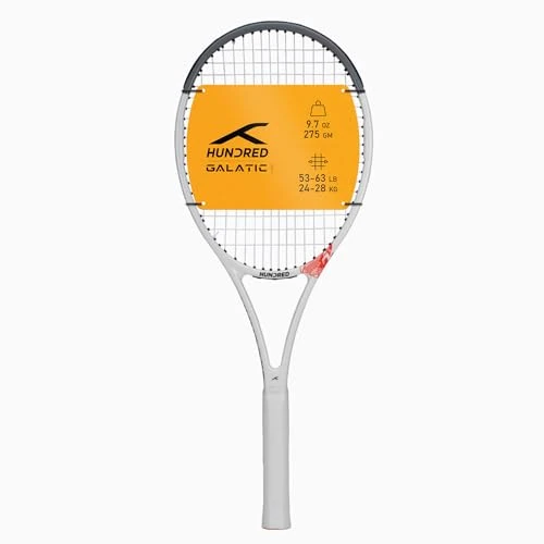 Limited-time offer: HUNDRED Galactic Strung Tennis Racket with Full Cover | 4 Points Head Light | Color: White/Grey, Grip Size 2 (4 1/4 inches) | Unisex | Material: Graphite | 275g from 95.00 £ to 95.00 £ (save 0.00%)