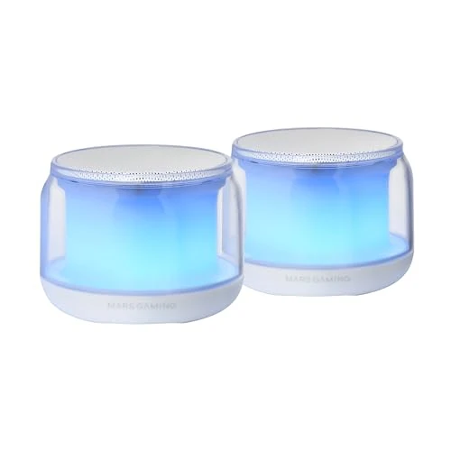 MARSGAMING MS-AURA, Altoparlanti Bluetooth 5.3, Chipset DSP 15W, Illuminazione RGB con Design ClearView 360º, Altoparlanti Compatti con Scatola di Controllo del Volume e RGB, Ingresso AUX-IN, Bianco