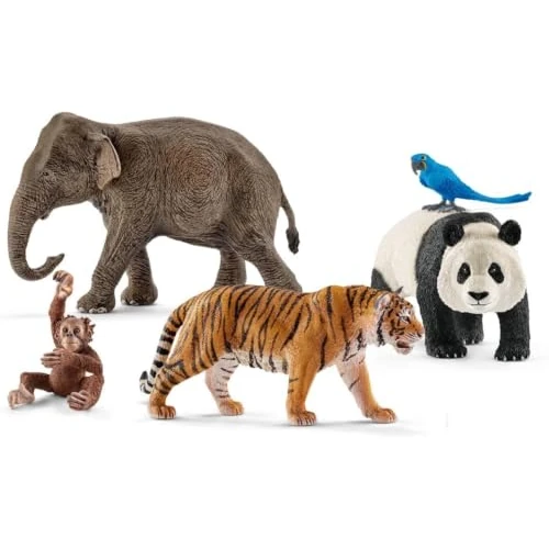 Offerta a tempo: schleich Wild Life | Set Animali della Giungla 77588 con Elefante, Panda, Tigre, Pappagallo e Cucciolo di Scimmia | Giocattolo educativo dai 3 Anni | Set da 5 Pezzi | Esclusiva Amazon - 9% da 23.54 € a 21.49 €