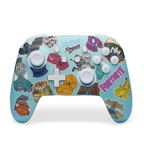 PowerA Enhanced Wireless Controller for Nintendo Switch, Switch Lite & OLED Model, Rechargeable Bluetooth Gamepad with up to 30 Hours of Play Time, Official: Fortnite Sticker Mania