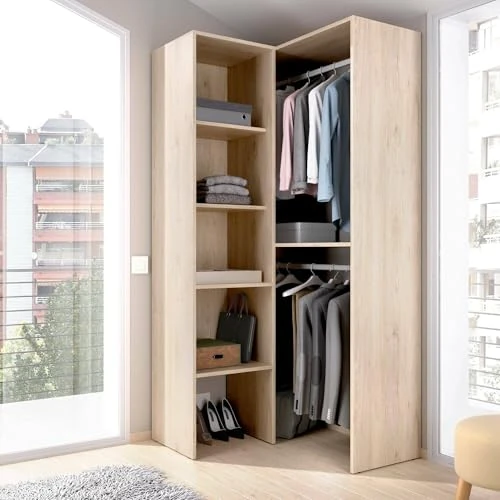 Offerta a tempo: Dmora Guardaroba Bernina, Struttura per Cabina Armadio angolare, Mobile Appendiabiti Aperto ad Angolo, 79x88h186 cm, Rovere - 53% da 256.99 € a 120.99 €