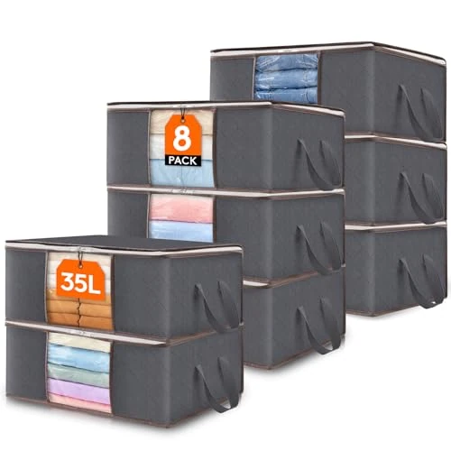 Offerta a tempo: Lifewit 8 pezzi 35L Scatole per vestiti, scatola per armadio pieghevole, scatoloni per trasloco, contenitori sottoletto per Coperte, Biancheria da Letto, Grigio - 0.00% da 32.99 € a 32.99 €