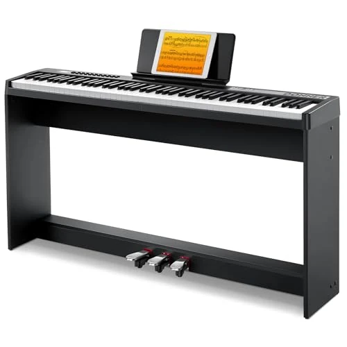 Offerta a tempo: Donner Tastiera digitale per pianoforte a 88 tasti sensibili alla velocità con supporto rimovibile, pianoforte elettrico compatto per principianti con modalità Split, display LED e triplo pedale - 43% da 399.99 € a 227.99 €