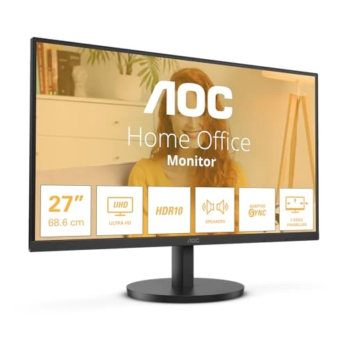 Oferta limitada: AOC U27B3A Monitor 27 Pulgadas 60Hz Panel IPS, 4ms GtG, HDR10, Altavoces, (3840x2160 HDMI 2X 2.0 DP 1x 1.4) Negro de 209.00 € a 155.00 € (ahorro 26%)