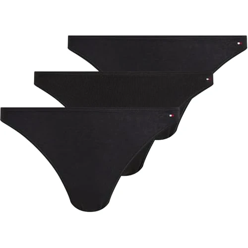 Offerta a tempo: Tommy Hilfiger Donna Slip Taglio Bikini Confezione da 3 a Costine, Multicolore (Black/Black Rib/Black), S — 33% da 22,43 € a 14,99 €