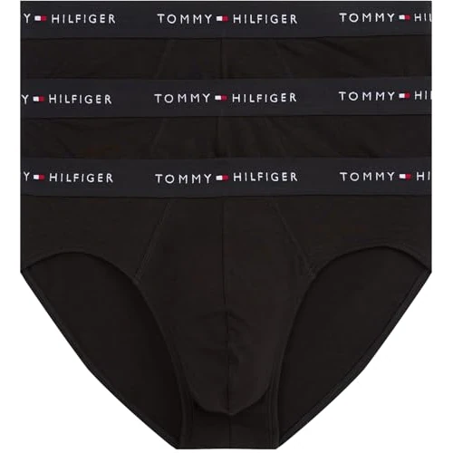Tommy Hilfiger Calzoncillos Hip Briefs Pack de 3 Hombre con Logotipo en la Cintura, Negro (Blk/Blk/Blk), L
