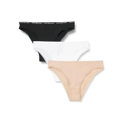 Tommy Hilfiger Women's 3 Pack Brazilian Briefs with Lace, Multicolor (Misty Blush/White/Black), XS