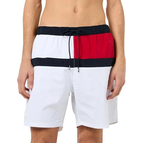 Offerta a tempo: Tommy Hilfiger Uomo Pantaloncino da Bagno Long Drawstring con Coulisse, Bianco (TH Optic White), L - 45% da 69.90 € a 38.47 €