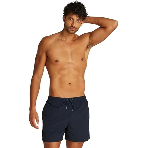 Tommy Hilfiger Men’s Medium Drawstring Swim Shorts with Logo, Blue (Desert Sky), S