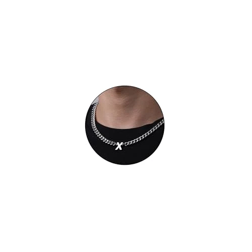 Offerta a tempo: Esmoly Collana Uomo Argento Oro Nero Collana con Lettere A-Z 18+2 Inches 316L Acciaio Inossidabile 6.5mm Cuban Chain Regalo Uomo (Argento X) - 62% da 13.20 € a 4.99 €