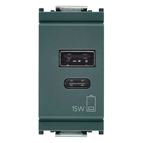Vimar 16292.AC.15 Idea Alimentatore USB 15 W 3 A 5 V per dispositivi elettronici, uscite USB A e USB C