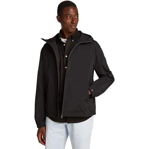 Tommy Hilfiger Herren Windbreaker Jacke Branded Hooded Sportlich, Schwarz (Black), S