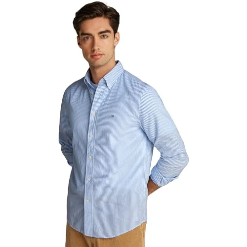 Tommy Hilfiger Camisa Hombre Flex Poplin Classic Regular Fit, Multicolor (Sweet Blue/Optic White), S