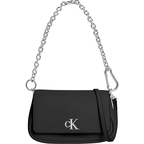 Calvin Klein Damen Schultertasche Minimal Monogram mit Tragekette, Schwarz (Na Black), Einheitsgröße