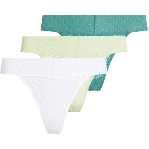 Calvin Klein Donna Slip Taglio Bikini Confezione da 3 Low Rise con Pizzo, Multicolore (White/Highline Green/Lively Teal), M