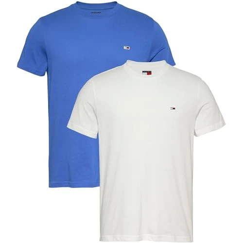 Tommy Jeans Homme TJM Xslim 2pack Jersey Tee Ext Dm0dm20687, Multi (Ecru/Tempo Blue), XXL Grande Taille