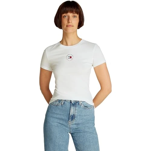 Offre limitee: Tommy Jeans T-Shirt Manches Courtes Femme Essential Logo Tee Slim Fit, Blanc (Ecru), XXS de 29.90 EUR a 17.38 EUR (economie 42%)