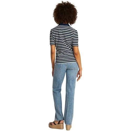 Tommy Hilfiger Damski 1985 REG Pique Polo SS WW0WWW43224, Niebieski (Dark Night Navy/Ecru Stp), M