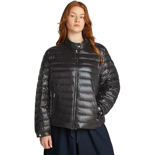 Tommy Hilfiger Women’s Mock Collar Quilted Jacket, Black (Black), 18