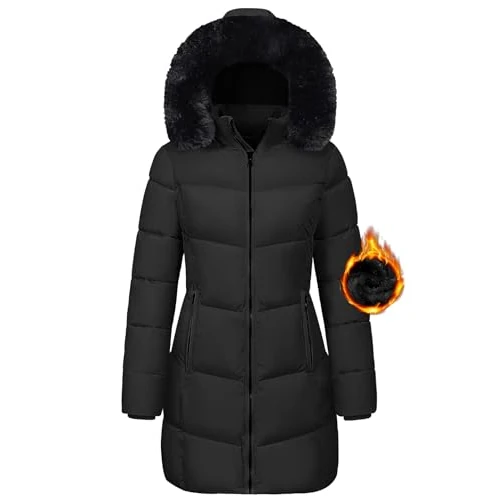 Vancavoo Giubbotto Donna Invernale Cappotto con Cappuccio Lungo Piumino Imbottita in Caldo Giacca Parka Giacche Casual Outdoor Cappotti,Nero,M