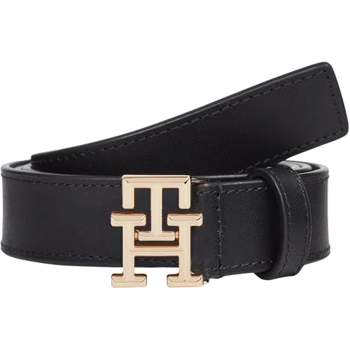Tommy Hilfiger Women's 2.5 cm Logo Leather Belt, Black (Black), 35.4 inches