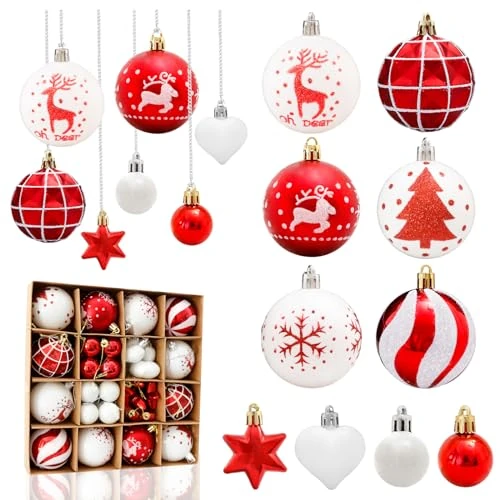 Oferta limitada: Aitsite 38 Pcs Bolas Arbol de Navidad Rojo y Blanco, 6CM/3CM Bolas de Navidad de Plástico de con Adornos Colgantes Navidad Inastillables Decoraciones para Árboles de Interior y Exterior de 16.99 EUR a 12.99 EUR (ahorro 24%)