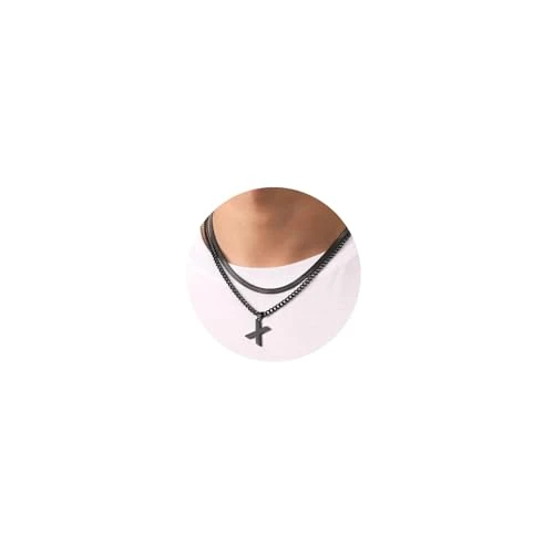 Offerta a tempo: Esmoly Collana Uomo Argento Oro Nero Collana Cubana Uomo con Lettere A-Z 18+20 Inches 316L Acciaio Inossidabile Catena Serpente Cubana Catena Doppia Catena Regalo Uomo (Nero X) - 70% da 16.85 € a 4.99 €