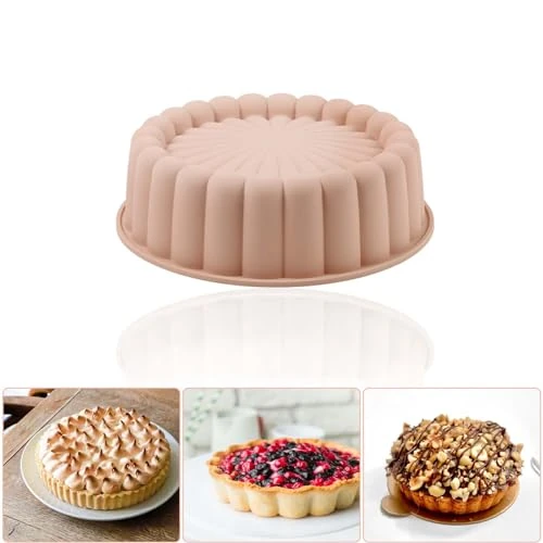 QUTHZZHY Ronde siliconen cakevorm, 20,3 cm, anti-aanbaklaag, herbruikbaar, Charlotte-taartvorm, geribbelde taartvorm voor cheesecake, brownie-taartjes