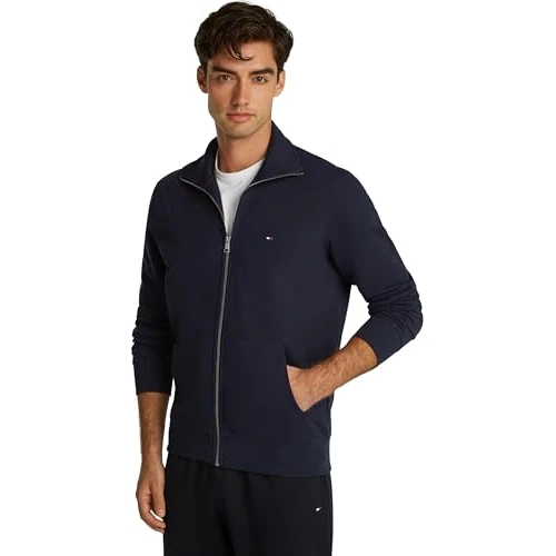 Tommy Hilfiger Men’s Essential Terry Zipped Sweatshirt with Stand Collar, Blue (Desert Sky), 3XL