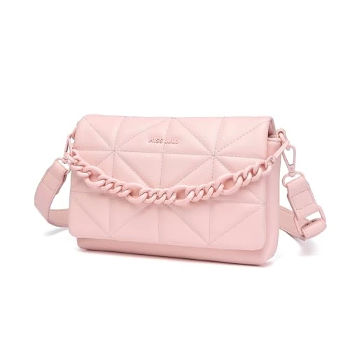 Offerta a tempo: Miss Lulu Piccola borsa a tracolla da donna, morbida e classica, trapuntata, con cinturino largo, in pelle ecologica in poliuretano, impermeabile, ideale come regalo per ragazze, rosa, L22*W4*H16cm - 27% da 25.99 € a 18.99 €
