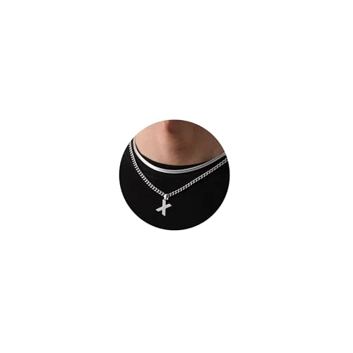 Zeitlich begrenztes Angebot: Esmoly Kette Herren Halskette Buchstaben Kette Edelstahl Doppelkette Necklace Men Geburtstage Geschenke für Männer Junge 18+20 Inches (Silber X) von 14.99 € auf 4.99 € (67% Rabatt)