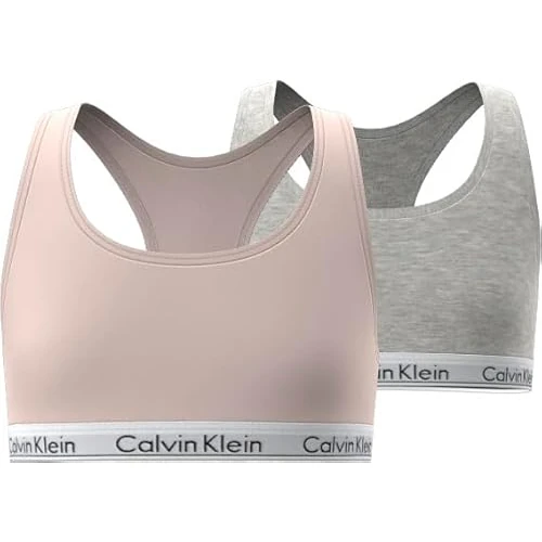 Calvin Klein Sujetador bralette Pack de 2 Chicas con logotipo en la cintura, Multicolor (Silverpeony/Greyheather), 8-10 Años