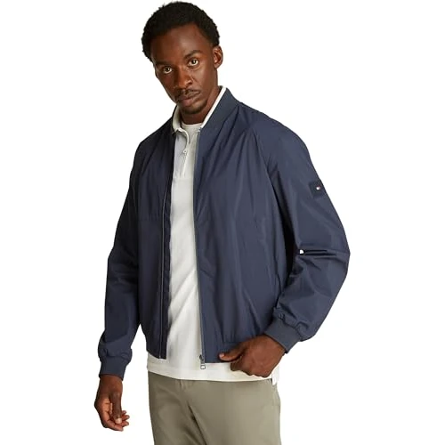 Tommy Hilfiger Men’s Branded Bomber Jacket with Baseball Collar, Blue (Desert Sky), XS