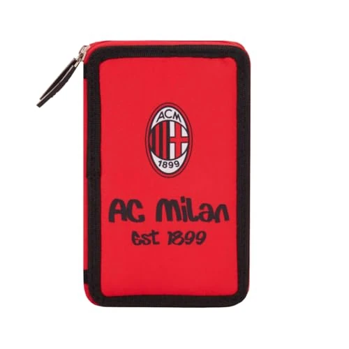 Offerta a tempo: AC Milan - Astuccio con 3 Scomparti e Materiali Inclusi all'interno, Porta Penne, Matite in Poliestere, Rosso - 30% da 28.00 € a 19.61 €