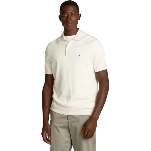 Tommy Hilfiger Herren Poloshirt Kurzarm Essential Cotton Knitted Dick, Elfenbein (Ivory Petal), S