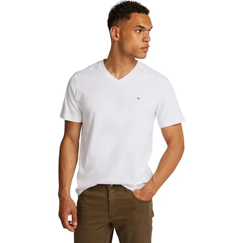 Limited-time offer: Tommy Hilfiger Men’s Short Sleeve V-Neck Essential T-Shirt, White (White), S from 30.00 GBP to 20.01 GBP (save 33%)