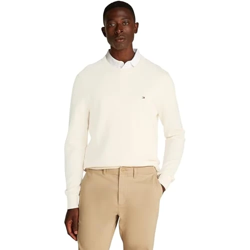Tommy Hilfiger Uomo Pullover Essential Structure Crew Neck Regular Fit, Avorio (Ivory Petal), XXL