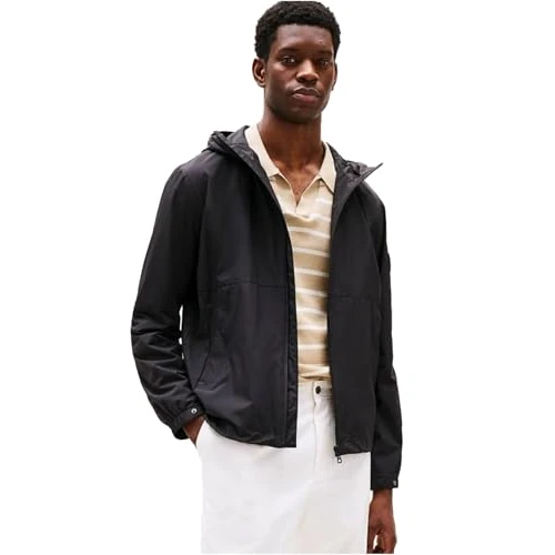 Tommy Hilfiger Uomo Giacca a Vento Branded Hooded Sportiva, Nero (Black), XL