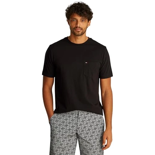 Offerta a tempo: Tommy Hilfiger Uomo T-Shirt Maniche Corte Essential con Taschino sul Petto, Nero (Black), L - 65% da 49.90 € a 17.46 €